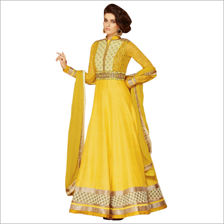 Yellow Pure Chiffon Anarkali Suit