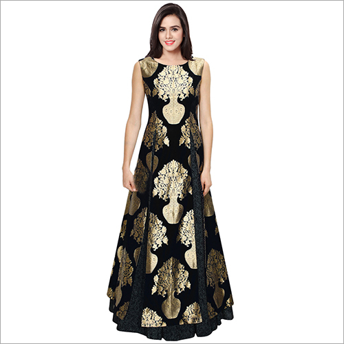 Black And Golden Jacquard Designer Gown