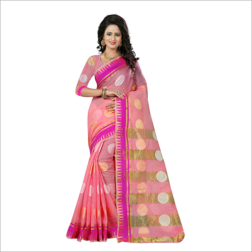Peach Traditional Impressive Banarasi Net Saree