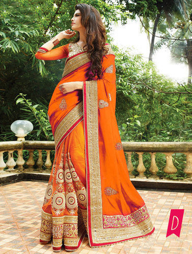 Orange Exclusive Designer Party Wear Latest Saree