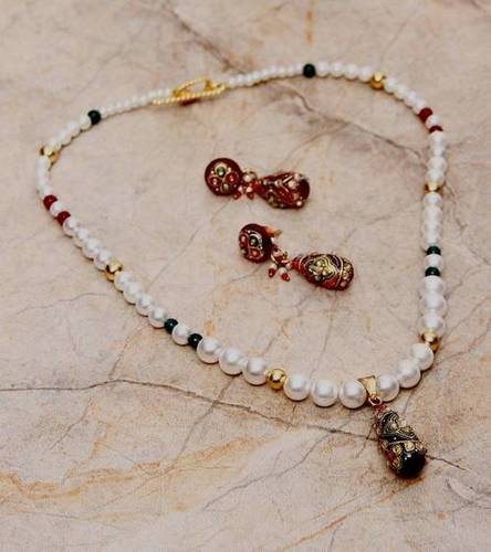 Semi Precious Stones Necklace Set Stud Earrings