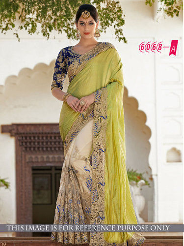 Green And Cream Designer Latest Party Wear Ethnic Saree