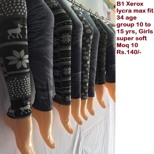 Xerox Lycra - Cotton Blend, Ankle Maximum Fit 34'' | Black, Breathable, Printed Pattern for Ages 10 to 15 Years