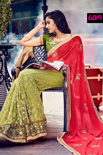 Stylish Designer Party Wear Georgette & Net Saree - Georgette & Net Fabric