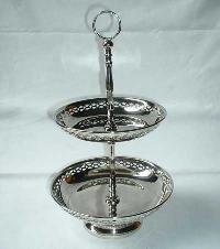 Silver Fruit Stand - Metal, 10 Inches Diameter, 12 Inches Height | Two Tier Design, Elegant Appearance, Easy to Clean, Durable Material, Scratch Resistant
