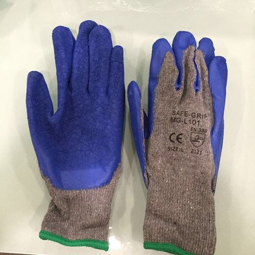 Interlock Lining Grey Blue Rubber Coated Hand Gloves