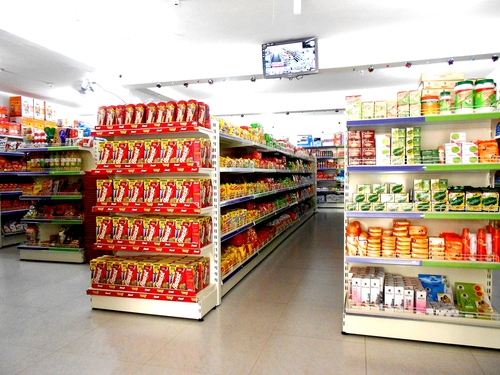 Gondola Shelving Unit - Heavy Duty Steel 150 Cubic Foot Capacity | Double Sided Powder Coated Finish for Market and Supermarket Use