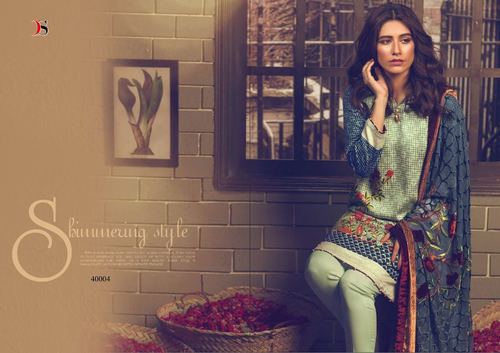 Stylish Designer Fancy Salwar Kameez Suit - Glace Cotton With Self Embroidery, Olive Green Cotton Silk, Full Sleeves, Washable & Dry Cleanable