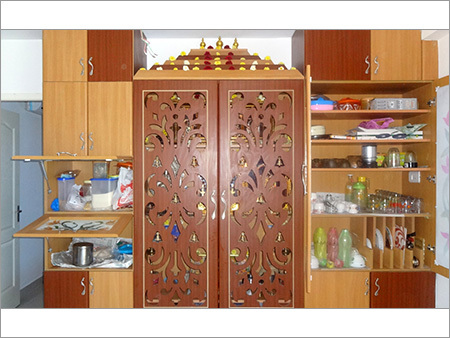 Home Interior Designer - Wood Variable Dimensions Brown | Aesthetic Appeal Custom Design Durable Material Easy Assembly Modular Units Space Saving Lacquer Finish Traditional Style Home Pooja Unit and Storage