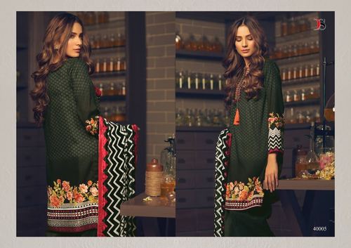 Exclusive Fancy Salwar Kameez Suit - Glace Cotton with Self Embroidery, Semi Lawn 2.70 Meter Dupatta, Green Color, Full Sleeves, Dry Clean and Washable