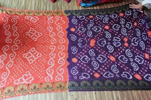 Blue And Orange Bandhani Half Sarees