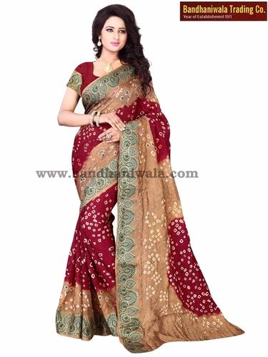 Cream And Red Bandhani Sarees Catalogue