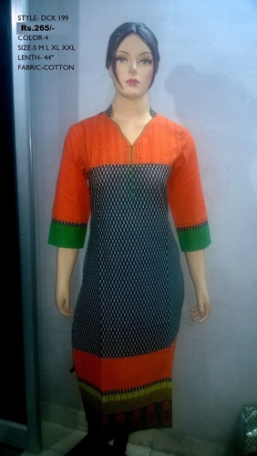 COTTON CAMRIC - Cotton, Customized Sizes (S, M, L, XL, XXL) | Blue and Orange Printed, 3/4 Sleeve, Breathable, Quick Dry, Washable