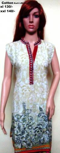 COTTON KURTI - Cotton, Multicolor, Sleeveless Design | Modern Casual Wear with Quick Dry, Breathable Fabric and Stylish Lace Decoration