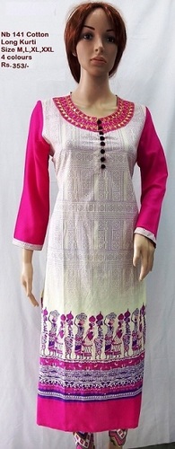 Cotton Long Kurti - Cotton, Sizes S, M, L, XL, Pink Color | Ethnic Style, Breathable Material, Perfect for Formal, Daily, Casual Wear
