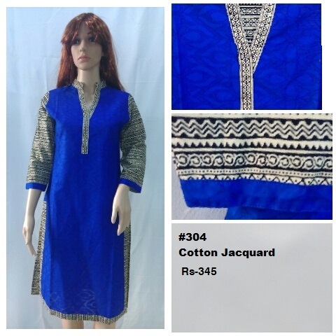Jaquard Cotton Kurti - 3/4 Sleeve, Blue Color | Breathable Fabric for Ladies, Ideal for Casual, Formal, and Party Wear