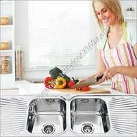 Double Bowl Sink - Stainless Steel, 72x18x8 Inches | Deck Mounted, Two Piece Design, Double Drain Board