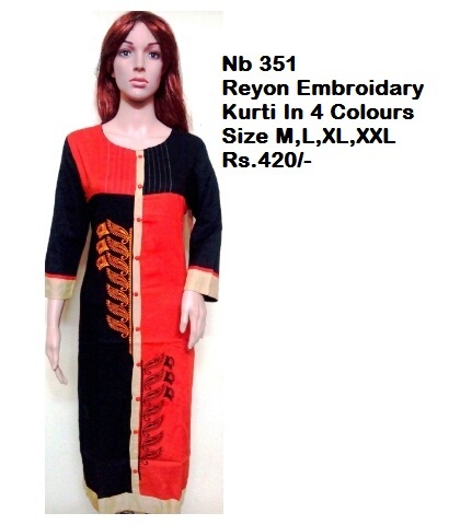 Reyon Kurti - Rayon, Size M/L/S/XL, Orange and Black | Breathable, 3/4 Sleeves, Ethnic Style for Casual, Formal, and Party Wear