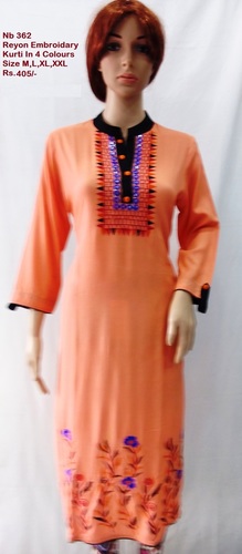 Reyon Kurti - Rayon, Size L/XL/XXL, Orange Color | Breathable Fabric, 3/4 Sleeves Design for Casual & Formal Wear in Rainy, Summer, Winter Seasons