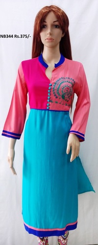 Reyon Kurti - Rayon Material, Available in Sizes M, L, XL, XXL, Sky Blue Color | Breathable, 3/4 Sleeves, Ethnic Style for Ladies, Ideal for All Seasons