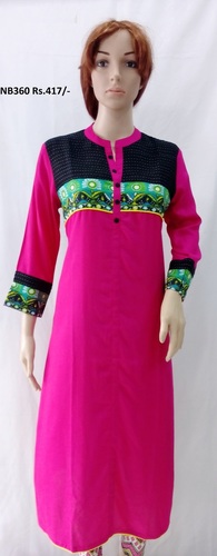 Reyon Kurti - Rayon, Size: L, M, XL, XXL, Color: Pink | Breathable Fabric, Embroidered Pattern, 3/4 Sleeves, Ethnic Style for Ladies