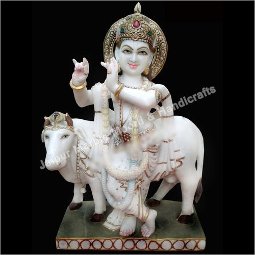 Marble Morti Krishna With Cow