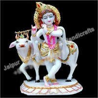 Marble Krishna Idol with Cow