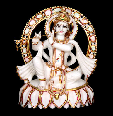 Marble Krishna Statue with Bansoori