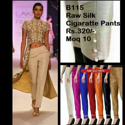 Cigarette Pants - Rayon, L/XL/XXL Sizes, Cream Color | Breathable Fabric, Embroidered Pattern, Modern Design with Short Sleeves