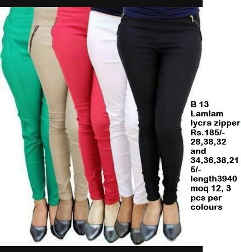 Lamlam - Crepe Lycra Zipper Leggings | Casual Wear in Black Green Red Cream White - Breathable Available in L XL XXL for Summer and Winter