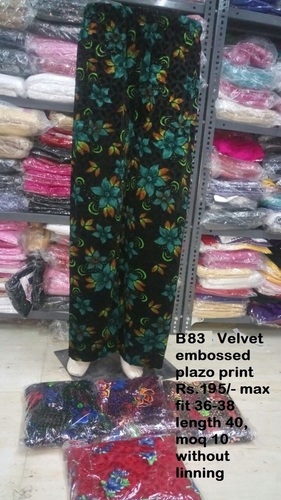 Velvet Embossed - Velvet Material, Sizes M, L, XL, XXL, Color Black, Length 40 inches | Printed, Washable, Casual Ladies Plazo