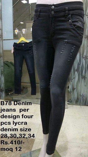 Lycra Blue Denim Jeans - Denim Material Length 40cm Size L/M/XL Color Black | Casual Dress Type Breathable Design Rainy Season Ideal