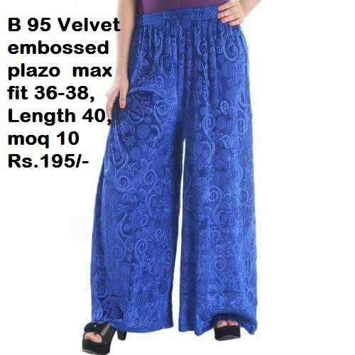 Velvet Embossed Plazo - Polyester, Size S/M/L, Blue | Breathable Fabric Suitable for Rainy & Summer Seasons