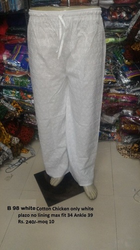 White Chicken Plazo - Cotton, 40 Centimeters Length, White Color | Breathable Material, All-Season Comfort, Plain Pattern