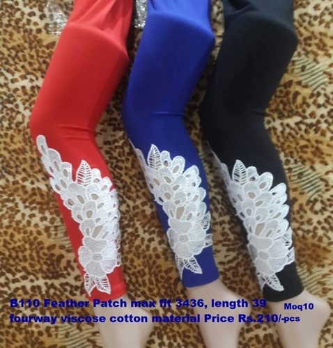 Feather Patch - Rayon Feather Patch Fourway Viscose, 39 cm Length, Blue, Red & Black Colors, Casual Dress, Ethnic Indian Style, Embroidered Pattern, Breathable for Summer