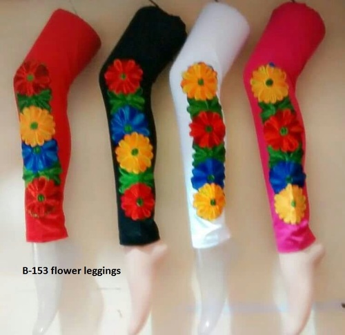 Flower Leggings - Linen XL/XXL Black and Red | Casual Wear for All Seasons Breathable Fabric with Elegant Flower Bottom Design