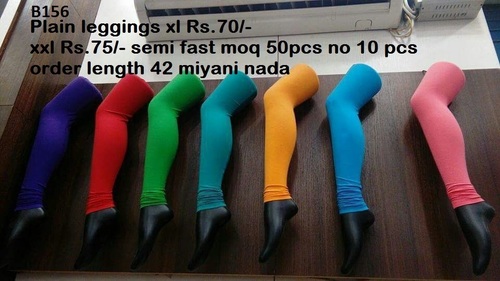 Plain Leggings - Cotton, 40 cm Length, Available in Red, Green, Sky Blue | Breathable, Plain Pattern, All Season, Sizes XL & XXL