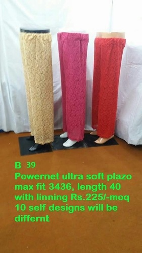 Power Net Ultra Soft Plazo - Breathable Fabric 39 cm Length Red Color Embroidered Pattern | Ideal for Rainy Summer and Winter Seasons