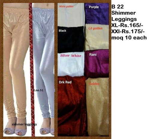 Shimmer Leggings - Linen Fabric 40 cm Length Available in L XL XXL | Breathable Plain Pattern Summer Wear in Silver & Golden