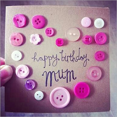 Birthday Cards - Cardstock 5x5 Inches Pink, Handmade Matte Finish, Personalizable Unique Design, Buttons