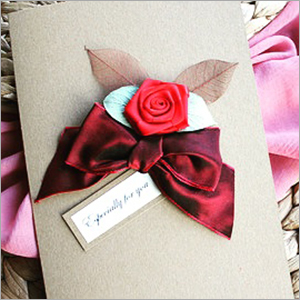 Cards By Occasion - 250gsm Cardstock, 15x10cm, 50g | Elegant Design, Handmade Quality, Pressed Leaves, Silk Ribbon, Fabric Rose