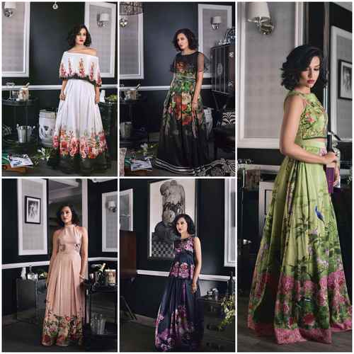 Digital Print Satin Unstitched Gowns - 4.25 M, 44" Ghera | Floral Design, Elegant, Ready to Stitch, 5 Pcs Set