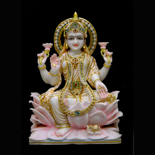 Marble Goddess Lakshmi Sitting on Lotus By JAIPUR MARBLE MOORTI