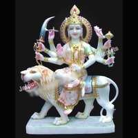 Marble Durga Mata Statue with Sher