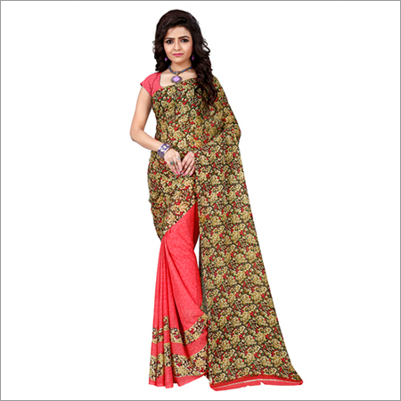 Pink Floral Print Saree