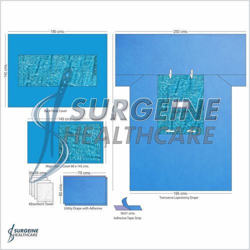 Surgery Laparotomy Pack - Reinforced Non-Woven Material, 195x300x250 cms Drape Size, Blue Color | Sterilized, Skin Irritation-Free, Simple Usage