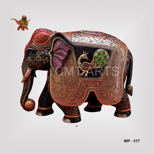 Wooden Painted Elephant - Cedar, 8-12 Inches | Black & Gold Finish, Hand-Carved, Customized Gifting & Home Decor
