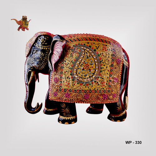 Cedar Wooden Emboss Painted Elephant.