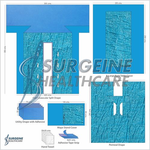 Cardio Split Pack-I - Reinforced Non Woven Surgical Drape Set | Sterilized, Blue, Includes 1 Cardiovascular Split Drape, 2 Perineal Drapes, Other Essentials