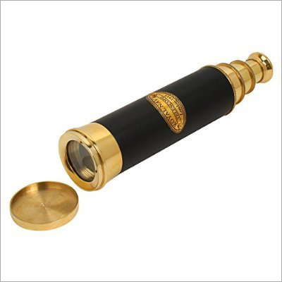 Full Brass Black Leather Exterior Telescope - Brass, 10 Inch, Black Leather, 10x Magnification, Manual Focus